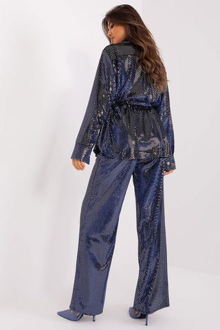 Lakerta Metallic Belted Shirt And Pant Two Piece Set - Hot Girl Apparel