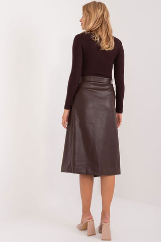 Factory Price Asymmetrical Faux Leather Belted Midi Skirt In Brown - Hot Girl Apparel