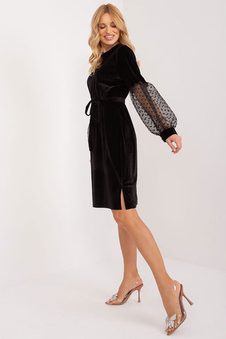 Lakerta Velour Mesh Accent Sleeve Midi Dress In Black - Hot Girl Apparel