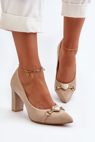 Step In Style Gold Heart Leather Pumps - Hot Girl Apparel