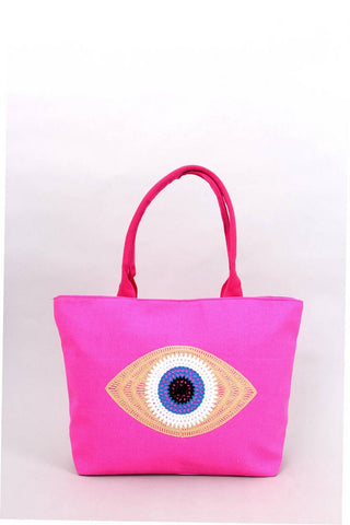 Inello Evil Eye Beach Bag In Hot Pink