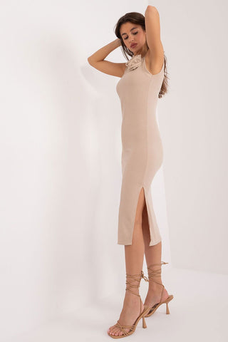 Italy Moda Bow Accent Minimalist Side Slit Midi Dress - Hot Girl Apparel