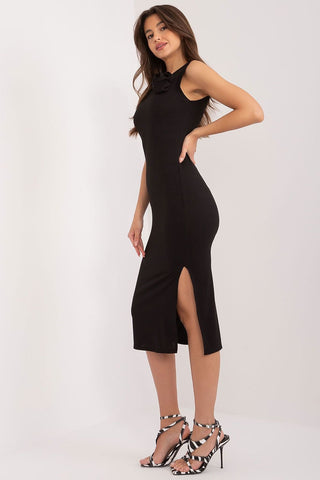 Italy Moda Bow Accent Minimalist Side Slit Midi Dress - Hot Girl Apparel