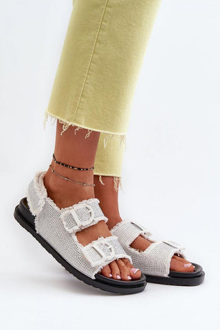 Step In Style Raw Hem Rhinestone Buckle Sandals