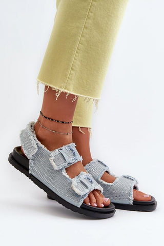 Step In Style Raw Hem Rhinestone Buckle Sandals - Hot Girl Apparel