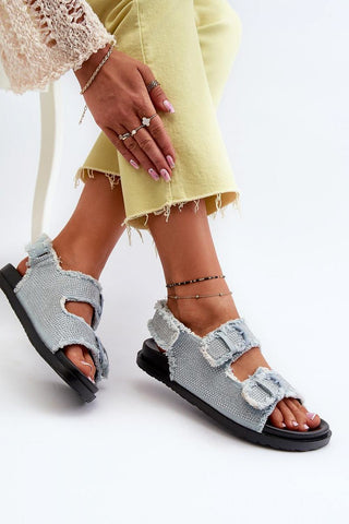 Step In Style Raw Hem Rhinestone Buckle Sandals - Hot Girl Apparel