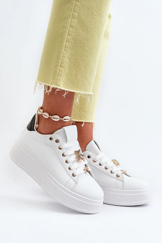 Step In Style Bear Charm Platform Women’s Sneakers In White
