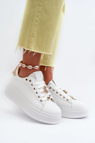 Step In Style Bear Charm Platform Women’s Sneakers In White - Hot Girl Apparel