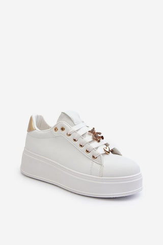 Step In Style Bear Charm Platform Women’s Sneakers In White - Hot Girl Apparel