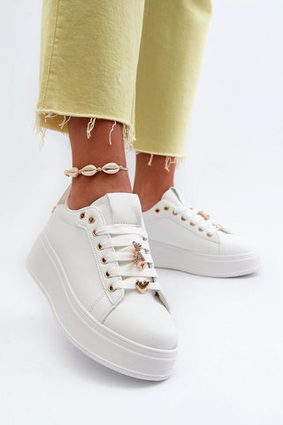 Step In Style Bear Charm Platform Women’s Sneakers In White - Hot Girl Apparel