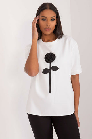 Lakerta Midnight Rose Embellished Short Sleeve Top In White - Hot Girl Apparel