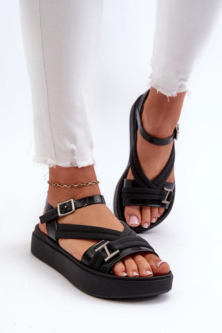 Step In Style Buckle Strap Platform Sandals In Black - Hot Girl Apparel