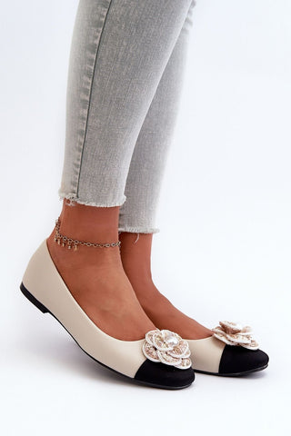 Step In Style Pearl Rose Accent Ballet Flats