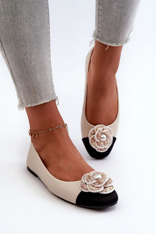 Step In Style Pearl Rose Accent Ballet Flats