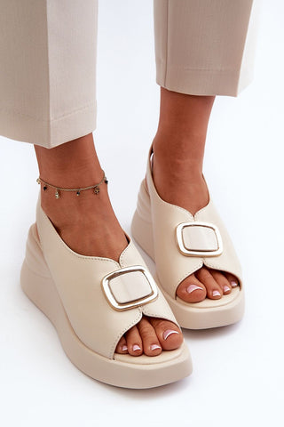 Step In Style Chunky Wedge Leather Sandals