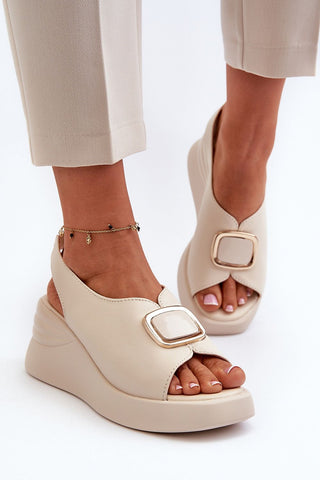 Step In Style Chunky Wedge Leather Sandals