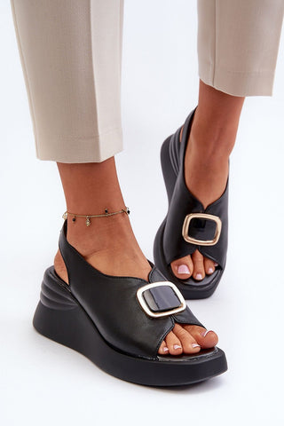 Step In Style Chunky Wedge Leather Sandals