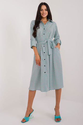 Lakerta Tied Waist Printed Midi Shirt Dress In Aqua