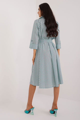 Lakerta Tied Waist Printed Midi Shirt Dress In Aqua