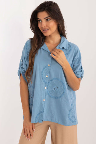 Italy Moda Openwork Button Up Cotton Shirt