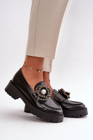 Step In Style Flower Embellished Leather Moccasin Loafers