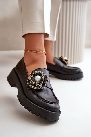 Step In Style Flower Embellished Leather Moccasin Loafers