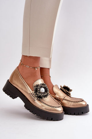 Step In Style Flower Embellished Leather Moccasin Loafers