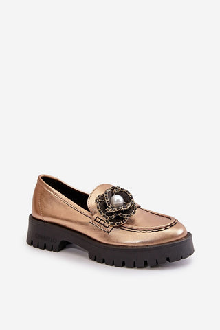 Step In Style Flower Embellished Leather Moccasin Loafers