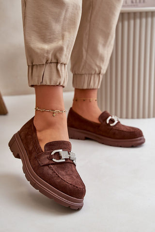 Step In Style Rhinestone Buckle Suede Moccasin Loafers