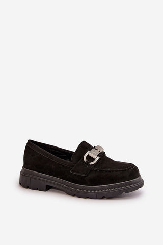 Step In Style Rhinestone Buckle Suede Moccasin Loafers