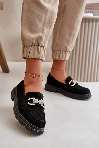 Step In Style Rhinestone Buckle Suede Moccasin Loafers