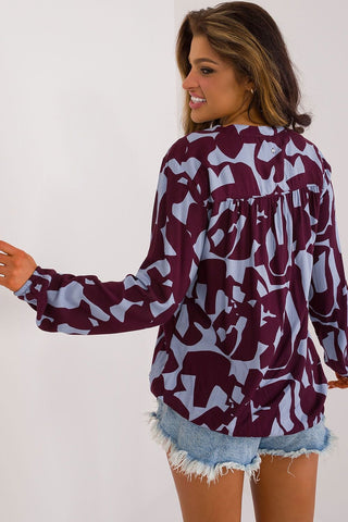 Sublevel Printed V-Neck Long Sleeve Blouse