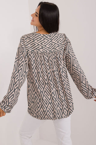 Sublevel Printed V-Neck Long Sleeve Blouse