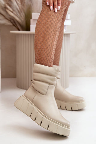 Step In Style Buskin Puffer Leather Platform Ankle Boots