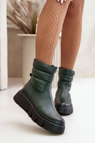 Step In Style Buskin Puffer Leather Platform Ankle Boots