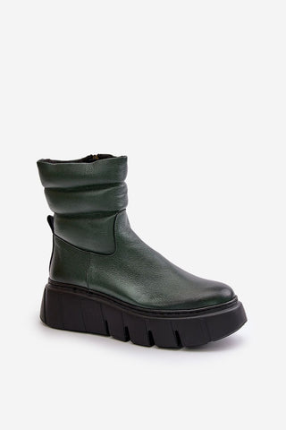 Step In Style Buskin Puffer Leather Platform Ankle Boots