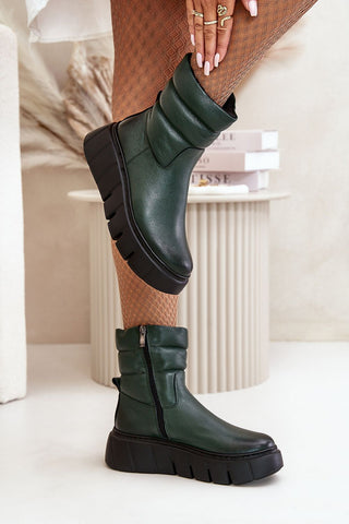 Step In Style Buskin Puffer Leather Platform Ankle Boots