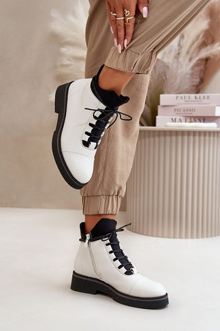 Step In Style Vegan Leather Oxford Ankle Boots In White