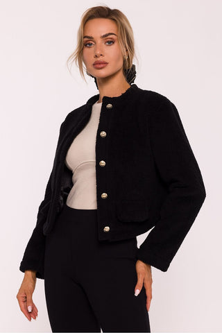 Moe Cropped Fuzzy Buttoned Shacket