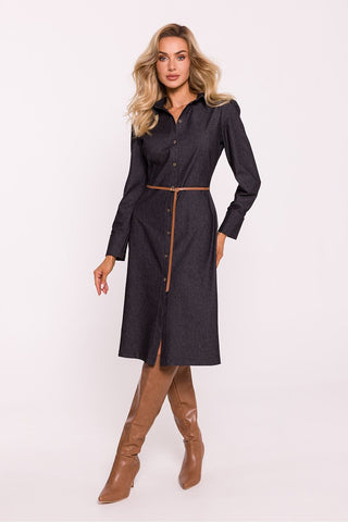 Moe Buttoned Long Sleeve Cotton Blend Shirt Dress