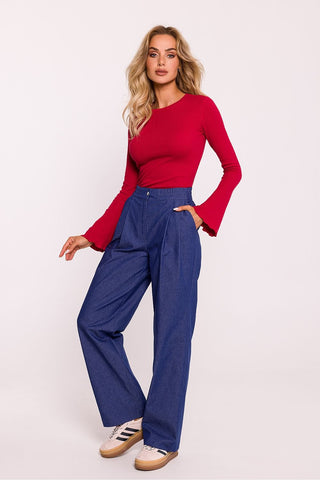 Moe Cotton Blend Wide Leg Trousers