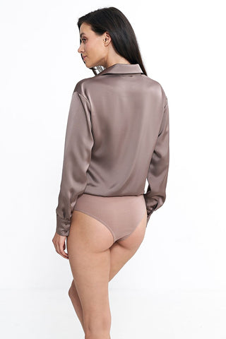 Nife Satin Long Sleeve Blouse Bodysuit