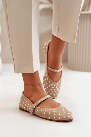 Step In Style Rhinestone Studded Suede Ballet Flats