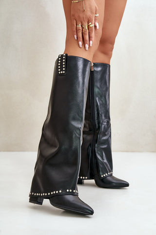 Step In Style Studded Heel Boots In Black