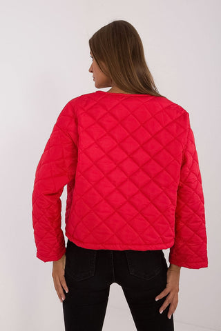 Italy Moda Leopard Trim Quilted Jacket In Red