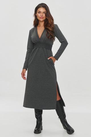 Makadamia V-Neck Long Sleeve Sweatshirt Midi Dress