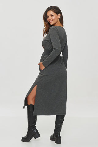 Makadamia V-Neck Long Sleeve Sweatshirt Midi Dress