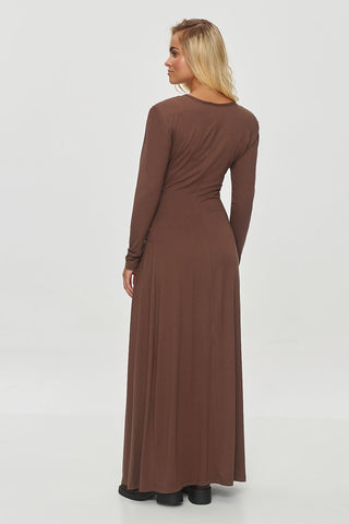 Makadamia Tied Waist Side Slit Long Sleeve Maxi Dress