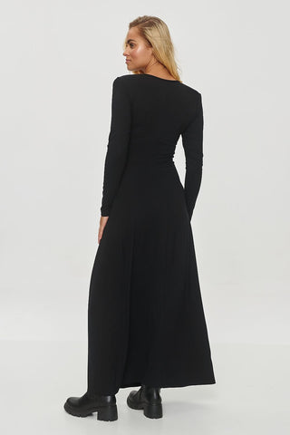 Makadamia Tied Waist Side Slit Long Sleeve Maxi Dress