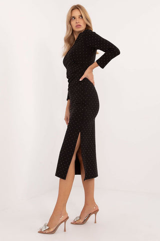 Italy Moda Polka Dot Side Slit Midi Dress